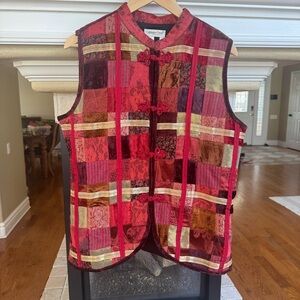 Colwater Creek Red Patchwork Unique Velvet Statement Vest Size M